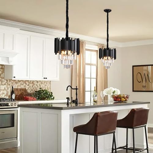 AHXIAOZN Modern Chandelier Crystal Light, K9 Crystal Chandelier, Black Ceiling Lights Living Room,Round Lampshades