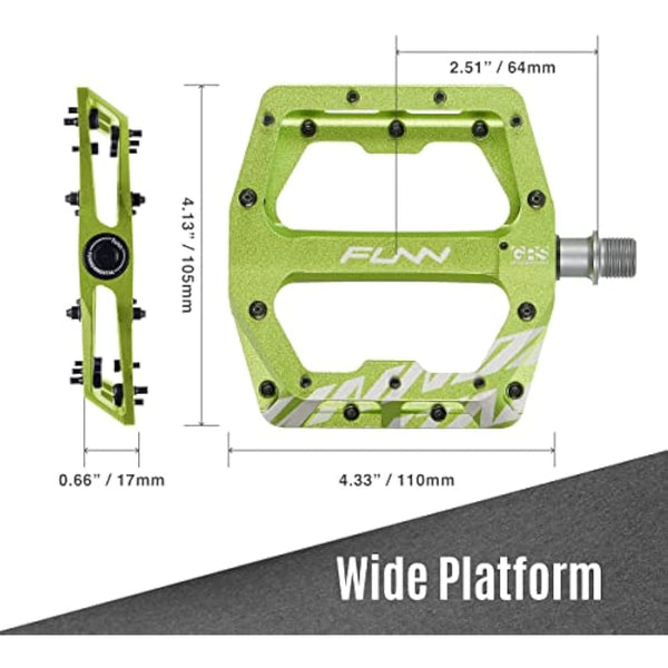 Funn Funndamental Flat Pedals - Wide Platform Bicycle Pedals for BMX/MTB Mountain Bike, Adjustable Grip for Outstanding Stability, 9/16-inch CrMo Axle