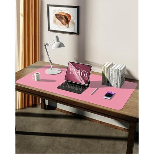 YSAGi Leather Desk Mat, Large Mouse Mat, Non-Slip Desk Pad, Waterproof PU Leather Table Protector Writing Pad for Office and Home (90 x 43 cm, Pink)