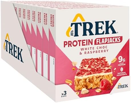 JB's Trek High Protein Flapjack White Chocolate Raspberry - Gluten Free - Plant Based - Vegan Snack - 50g x 36 bars