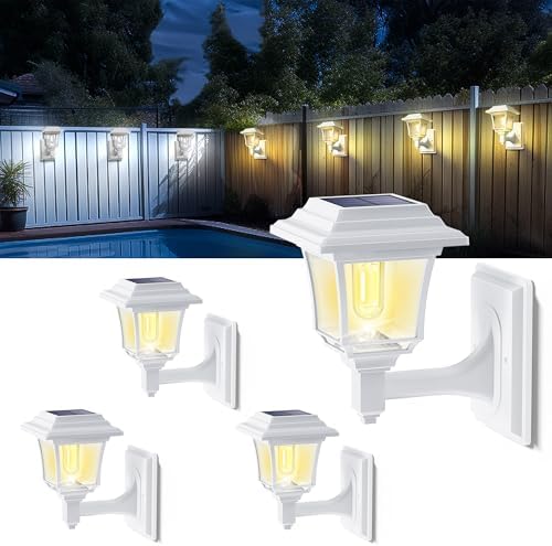 LeiDrail Solar Fence Lights, 4 Pack Solar Lights Outdoor Garden LED Solar Powered Outdoor Wall Fence Lights Waterproof Decor for Patio Yard Warm/Cold White