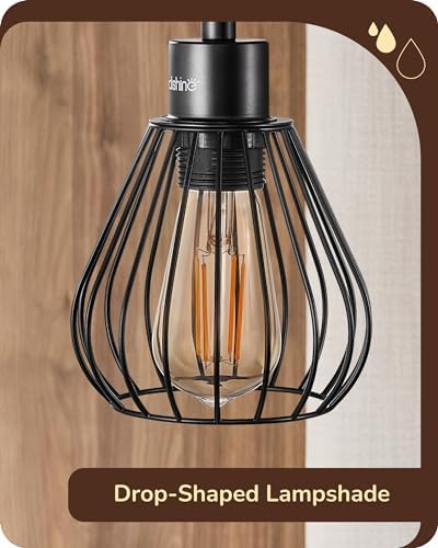 EDISHINE Bedside Lamps Set of 2, Dimmable LED Table Lamp, Teardrop Cage Lampshade, USB Charging Ports, Touch Lamps for Living Room, Bedroom, E27 Socket, Bulb Included, Black