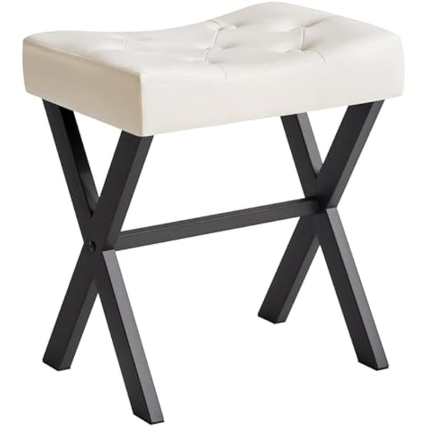 IBUYKE U-shaped PU Vanity Stool, Square Makeup Stool with X-Leg, Ottoman Seat Footrest Stool, Multi-Use as Small Side Table, for Bedroom, Living Room, White WBD019W