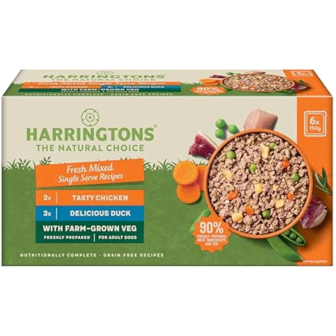 Harringtons Complete Wet Tray Grain Free Hypoallergenic Adult Dog Food Mixed Pack 6x150g - Chicken & Duck - Made with All Natural Ingredients