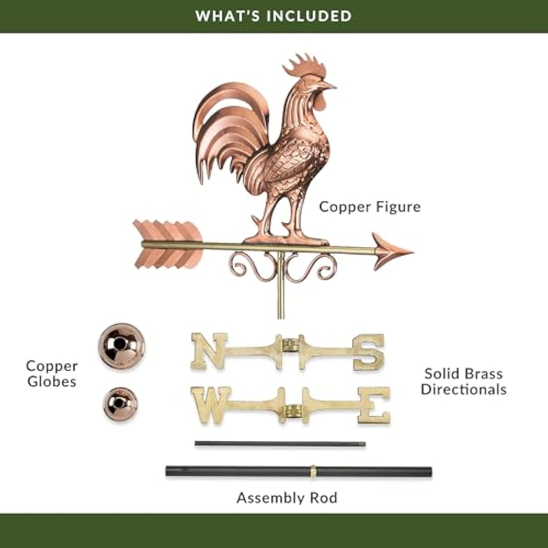 Good Directions 1975P Bantam Rooster Weathervane, Pure Copper