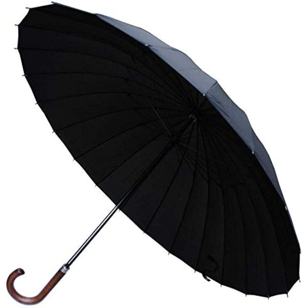 60MPH Strong Umbrella with 24 Ribs - Windproof Umbrella Automatic Large - Reinforced Frame - Wood Hook Handle - Best for Most Ribs - Designer Rainproof Big Golf Men Women - Black