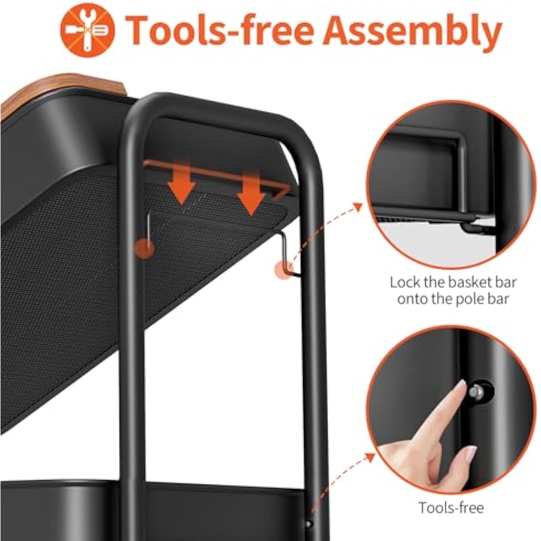 KINGRACK 3 Tier Metal Storage Trolley on Wheels with Removeable Wooden Worktop Trap Table Cover, Beauty Book Craft Tea Art Trolley for Home Bathroom Kitchen Laundry, No screws needed Easy