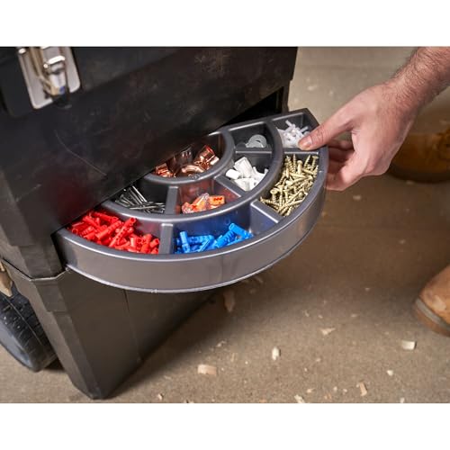 STANLEY Mobile Work Centre Toolbox, 2-in-1 Rolling Workshop with Stackable Units, Removable Toolbox, and Swivel Storage Carousel, 1-93-968