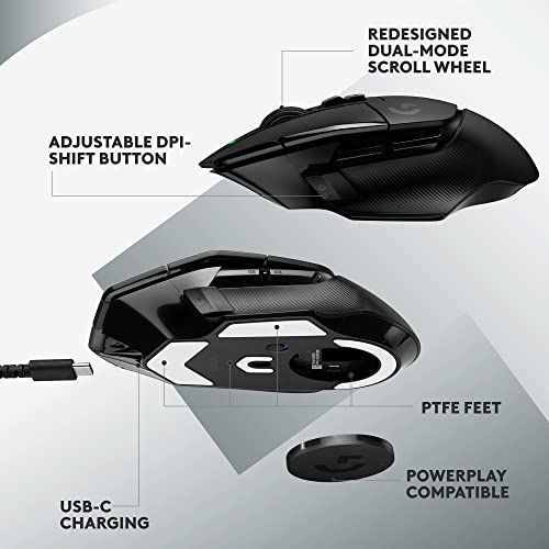 Logitech G G502 X PLUS LIGHTSPEED Wireless RGB Gaming Mouse - Optical mouse with LIGHTFORCE hybrid switches, LIGHTSYNC RGB, HERO 25K gaming sensor, compatible with PC - macOS/Windows - Black