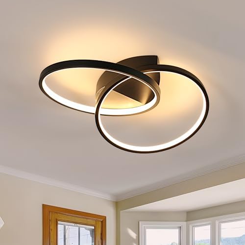 Dorlink LED Ceiling Light, Bedroom Ceiling Lights 33W 2970LM, Dual-Round Hallway Ceiling Light Fixture, 3000K Black Light Fittings for Kitchen, Living Room, Dining Room