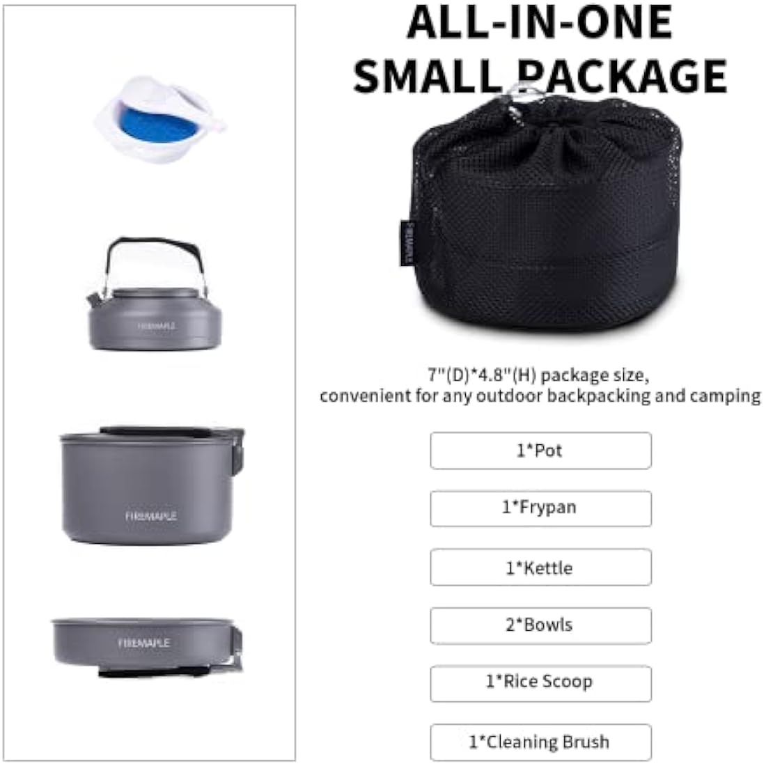 Fire-Maple Feast 2 Camping Cookware Set | Outdoor Cooking kit with Pot Kettle Pan Bowls and Spatula | Kitchen Utensils for 1 to 3 People Backpacking Trekking Hiking Fishing Picnic