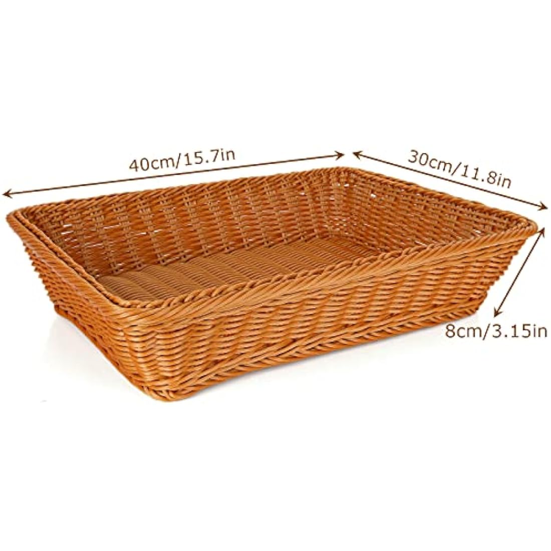 GOYADA 3PCS Rectangular Dark Brown Polypropylene Woven Baskets, 40x30x8cm Handmade Wicker Storage Baskets for Kitchen, Dining Room, Decoration