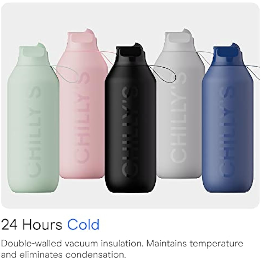 Chilly's Series 2 Flip Water Bottle with Sports Lid, Telescopic Straw and Nylon Carry Loop - Easy Flip Lid, Straw Cleaning Brush Included