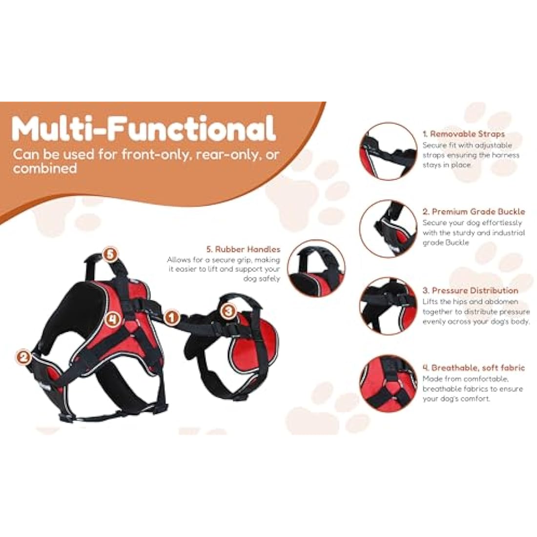 Doggie Stylz Multi-Functional Full-Body Lifting Dog Harness Vest, Designed for Front-Only, Rear-Only or Full-Body Dog Lifting , L