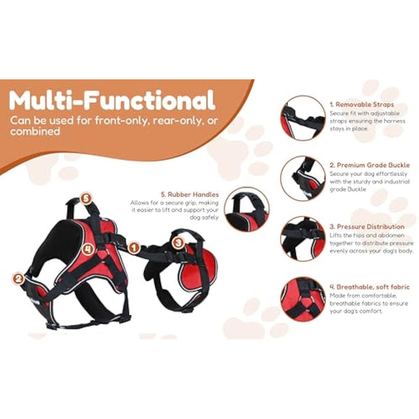 Doggie Stylz Multi-Functional Full-Body Lifting Dog Harness Vest, Designed for Front-Only, Rear-Only or Full-Body Dog Lifting , L