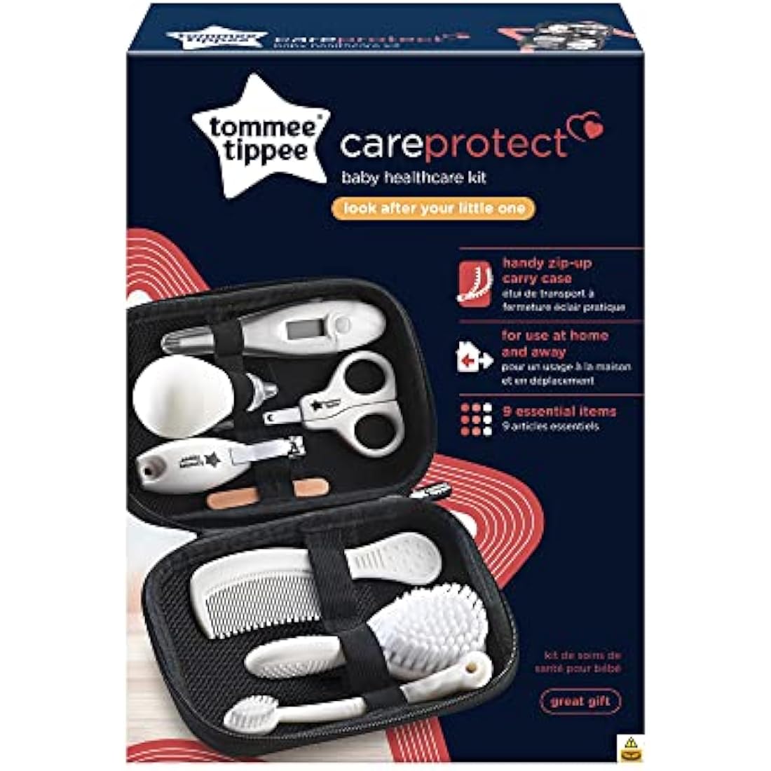 Tommee Tippee Baby Healthcare and Grooming Kit, 9X Essential Newborn Care Items for Home and Travel, Wipe-Clean and Waterproof Travel Case
