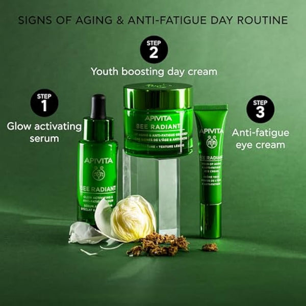 Apivita Bee Radiant Signs of Aging & Anti-Fatigue Face Gel-Cream 50ml - Light Texture - Antiwrinkle Moisturizer With Propolis & White Peony - Fights Wrinkles & Boosts Brightness - Non Comedogenic