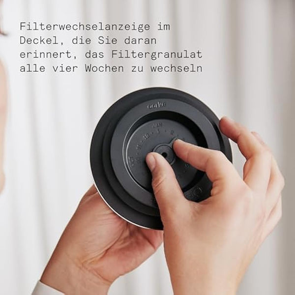 Aarke Purifier Water Filter Jug 1.2L/5 cups Glass & Stainless Steel – Includes Pure Filter Refill Bag