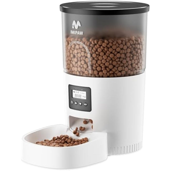 IMIPAW Automatic Cat Feeder, Pet Food Dispenser with Programmable Timer, 1-6 Meals Per Day, Button Control Lockable Lid, 3L Smart Auto Pet Feeders for Cats and Small Dogs