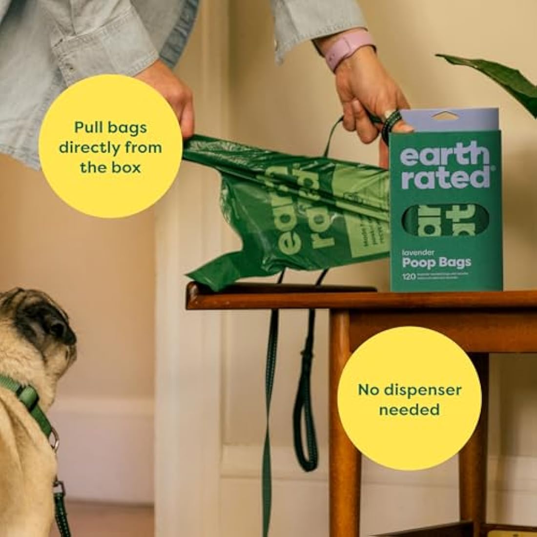 Earth Rated Dog Poo Bags with Handles, Easy Tie and Guaranteed Leakproof, Lavender Scented, 120 Handle Bags