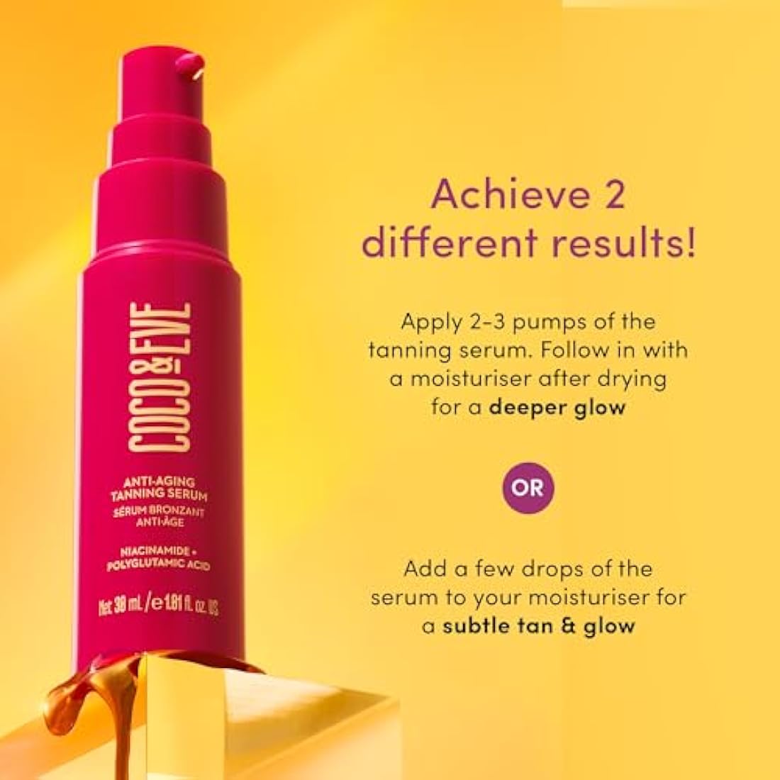 Coco & Eve Anti-Aging Tanning Serum - Face tanner with Skincare Actives for Gradual, Hydrating Glow. Natural Self Tanning Bronzer, with Niacinamide & Antioxidants for Healthy Glowing Skin (30ml)