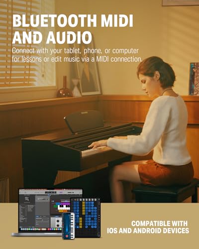 Donner Digital Piano 88 Key Weighted DDP-100 88-Key Weighted Action Digital Piano, Beginner keyboard piano Bundle with Furniture Stand, Power Adapter, White