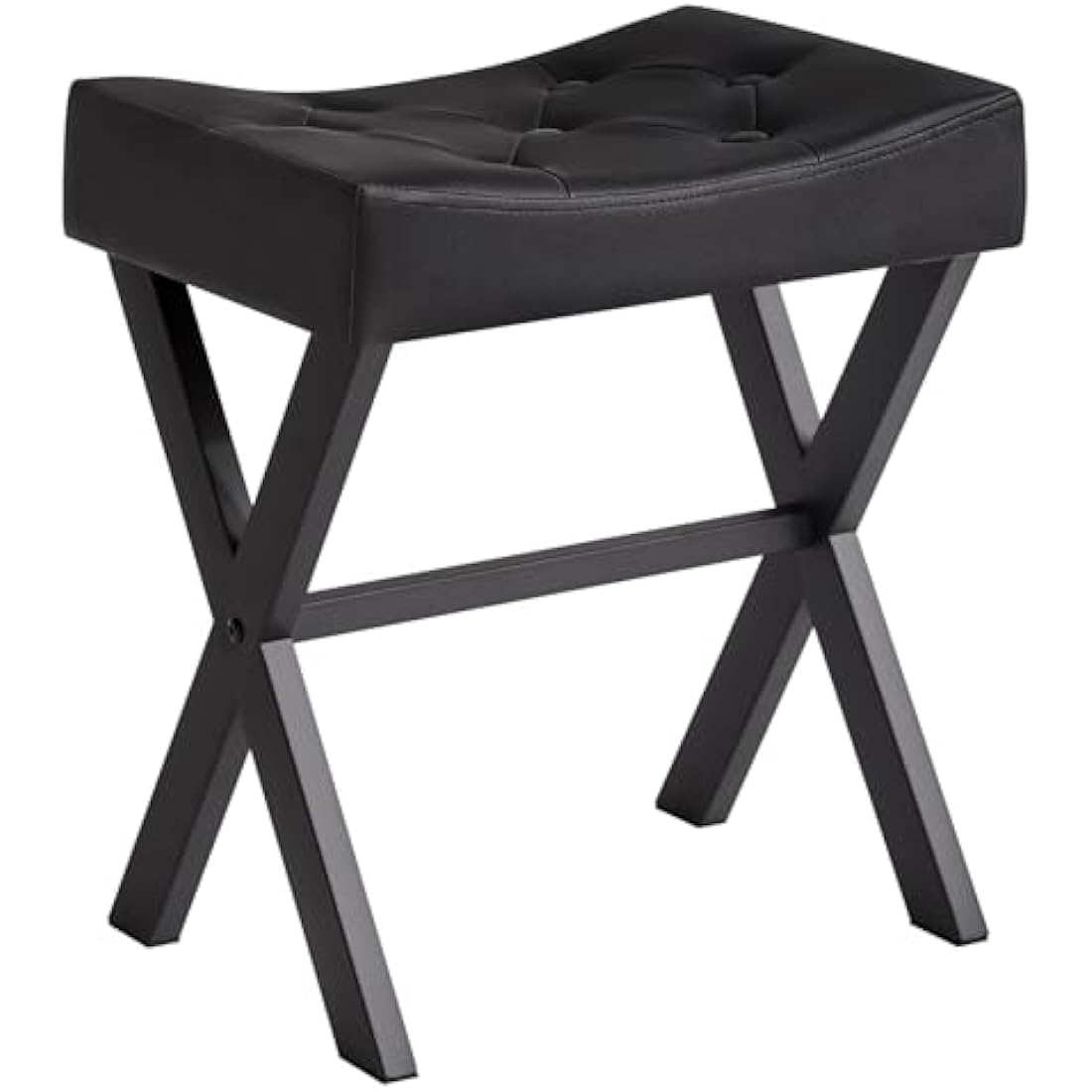 IBUYKE U-shaped PU Vanity Stool, Square Makeup Stool with X-Leg, Ottoman Seat Footrest Stool, Multi-Use as Small Side Table, for Bedroom, Living Room, Black WBD019B