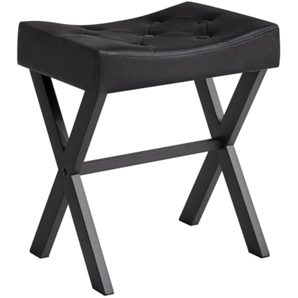 IBUYKE U-shaped PU Vanity Stool, Square Makeup Stool with X-Leg, Ottoman Seat Footrest Stool, Multi-Use as Small Side Table, for Bedroom, Living Room, Black WBD019B