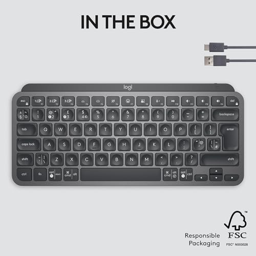 Logitech MX Keys Mini Minimalist Wireless Illuminated Keyboard, Compact, Bluetooth, Backlit, USB-C, Compatible with Apple macOS, iOS, Windows, Linux, Android, Metal Build - Graphite
