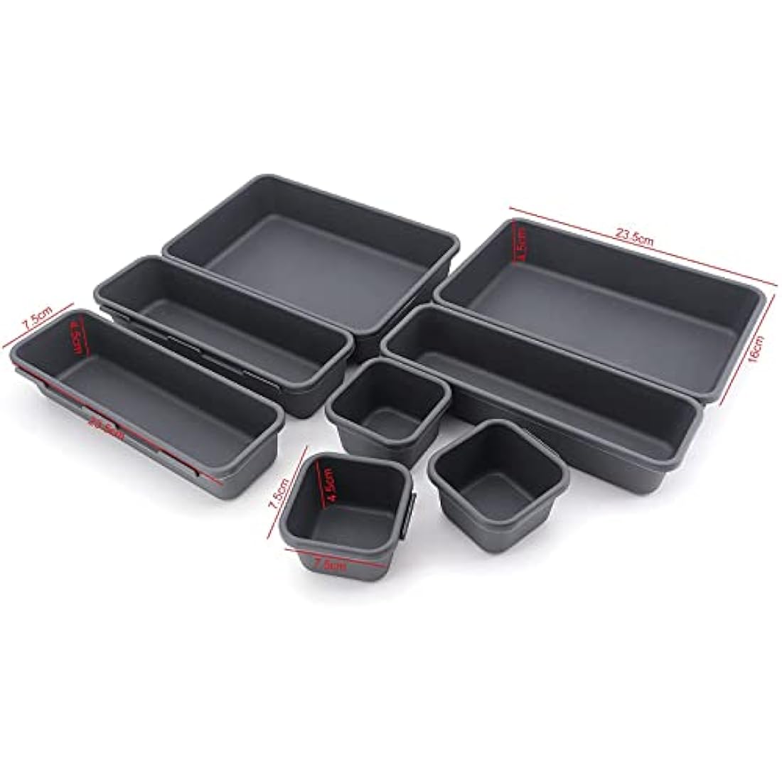 Addis 8pcs Interlocking Drawer Organiser Plastic Storage Trays Dividers for Kitchen Office Desk Make-Up Clothing Jewellery Craft Bathroom organising, White