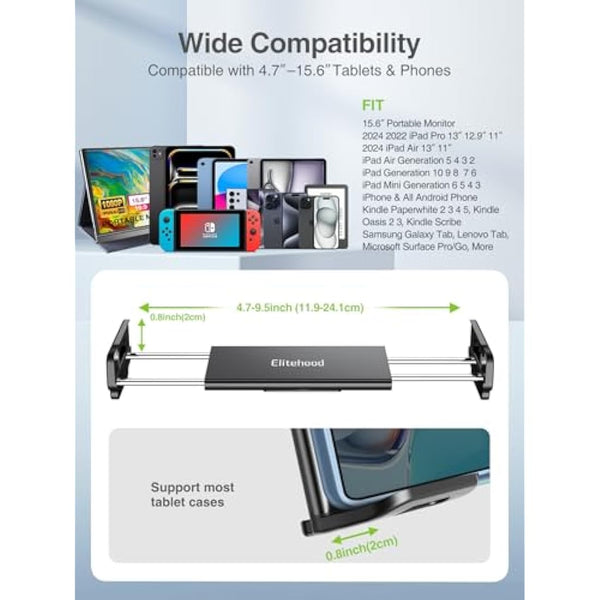 elitehood 72” Tall iPad Stand Floor, Stronger Gooseneck iPad Tripod Stand, Adjustable Tablet Tripod Holder Mount for Stream/Watching, Compatible with 4.7-13” Tablet, iPhone and Cell Phone, Black