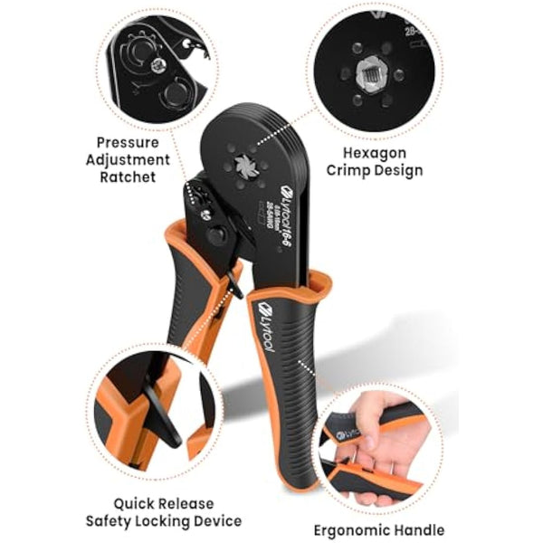 0.08-16mm² Ferrule Crimping Tool, Lytool Hexagonal Bootlace Ferrule Crimping Tool Kit Self-Adjustable Ratchet Crimping Pliers with 1200Pcs Twin Wire Terminal