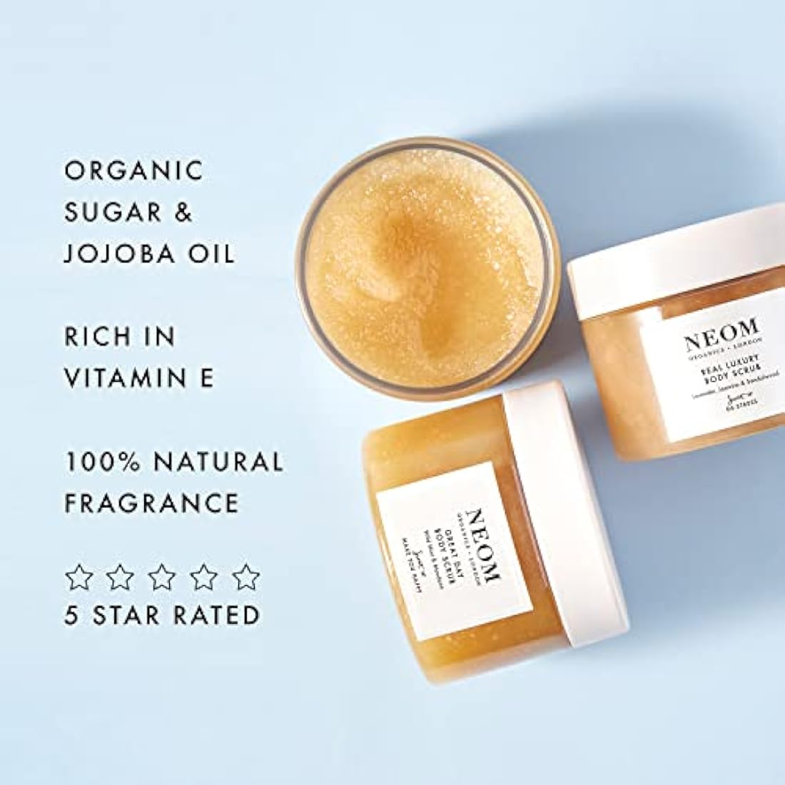 NEOM- Real Luxury Body Scrub | Luxury Body Scrub | Lavender & Sandalwood | 100% Natural Fragrance | Scent to De-Stress | Organic | Vegan | Hydrating