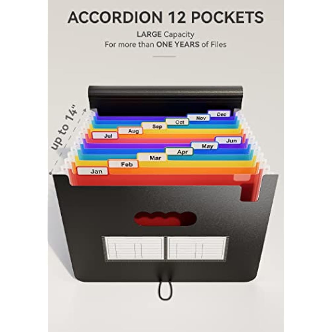 ABC life Expanding File Folder Accordion File Organiser 12 Pockets, Portable A4 Desktop Document Filling Box, Accordian Bill Receipt Paper Organiser, Plastic Rainbow Expandable Bag with Colored Labels