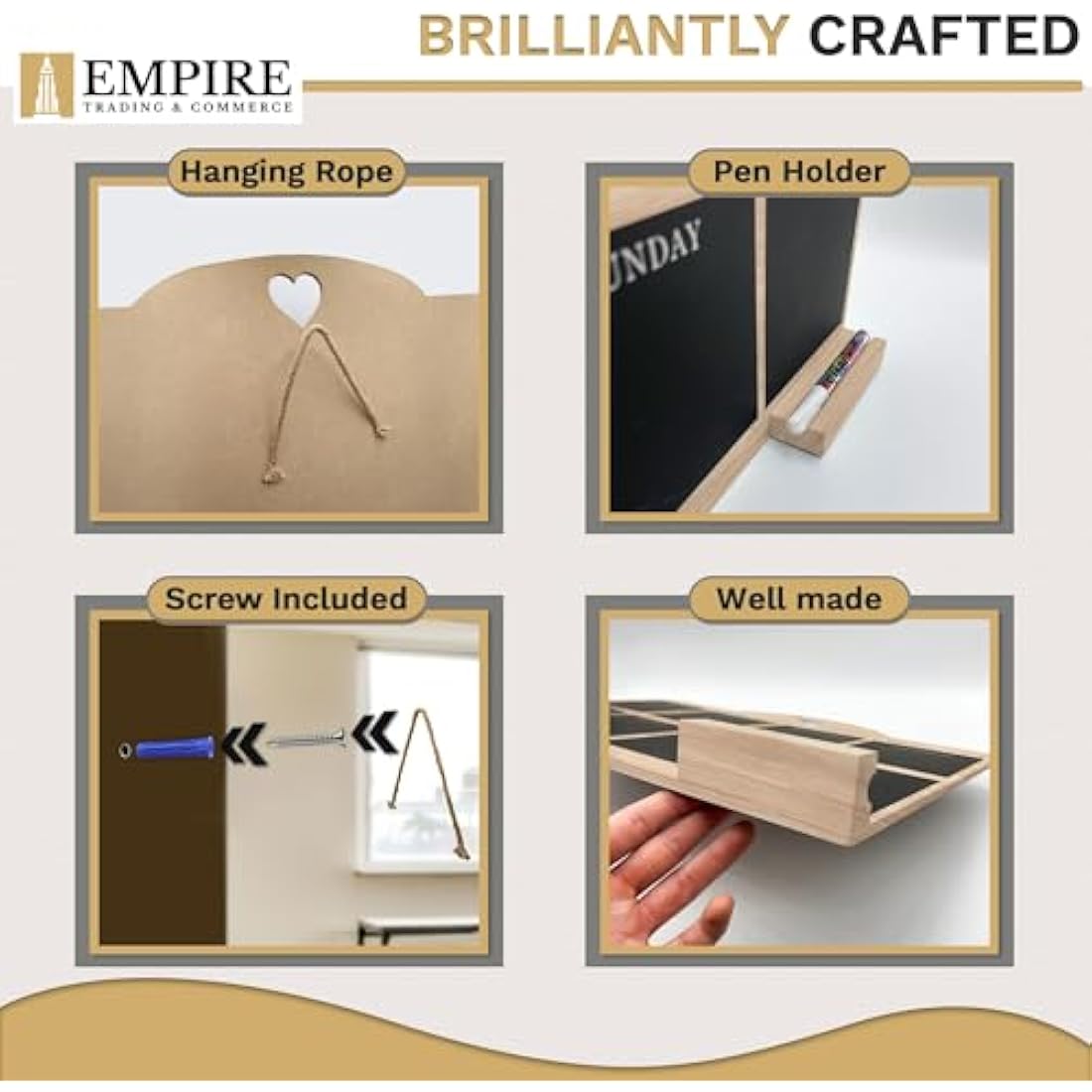 Empire Blackboard Daily Work & Meal Planner - Wall Mounted, Dry Erase, Pen Included, Large Wooden Board with White Cloth