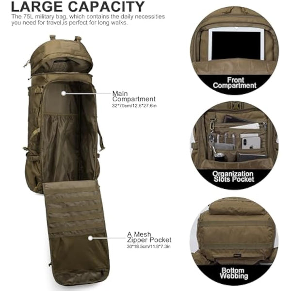 Mardingtop 75L Tactical Backpack Large Camping Backpack Military Rucksack with Rain Cover Molle System Army Backpack for Outdoor Trekking,Mountaineering,Hiking