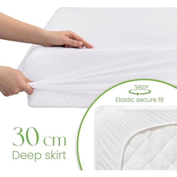 EU King Size Mattress Protector Waterproof 160x200cm – Soft 100% Bamboo Fitted Cover – Hypoallergenic, Naturally Cooling – Bamboo Mattress Protector