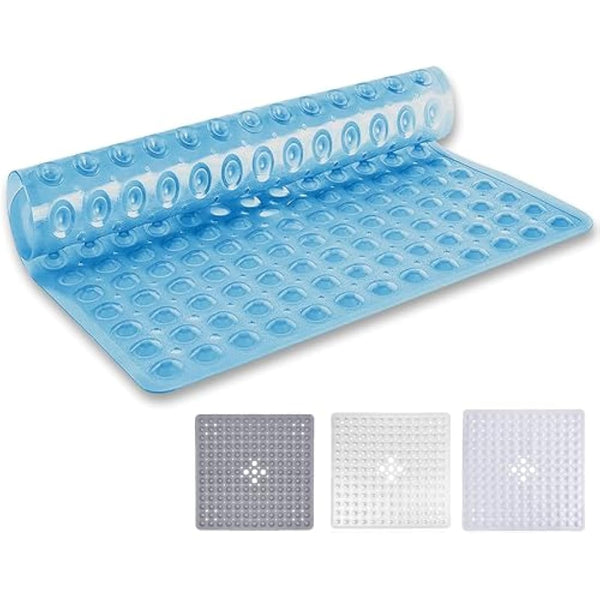 MOONLIGHT20015 Square Shower Mat Non Slip Anti Mould - 53x53cm Rubber Bath Mat PVC Shower Mats for Inside Shower with Strong Suction Cups Grip and Drain Holes - Soft Touch Machine Washable (Blue)
