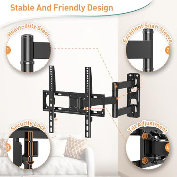 ELIVED Tilt and Swivel TV Bracket for Most 26-60 Inch LCD, LED, OLED Flat or Curved TVs with Max. VESA 400x400mm up to 35KG, Corner TV Wall Bracket EV011