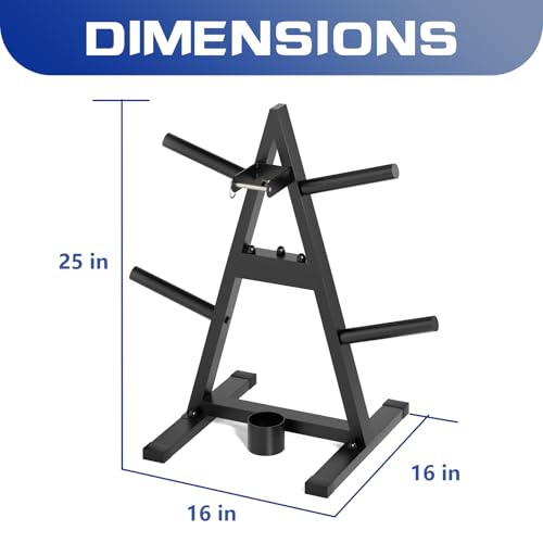 A-Frame Weight Plate Tree for 1" Olympic Plates - Holds 300 lbs, Dumbbell Rack and Home Gym Storage Stand - Organize Your Workout Area !