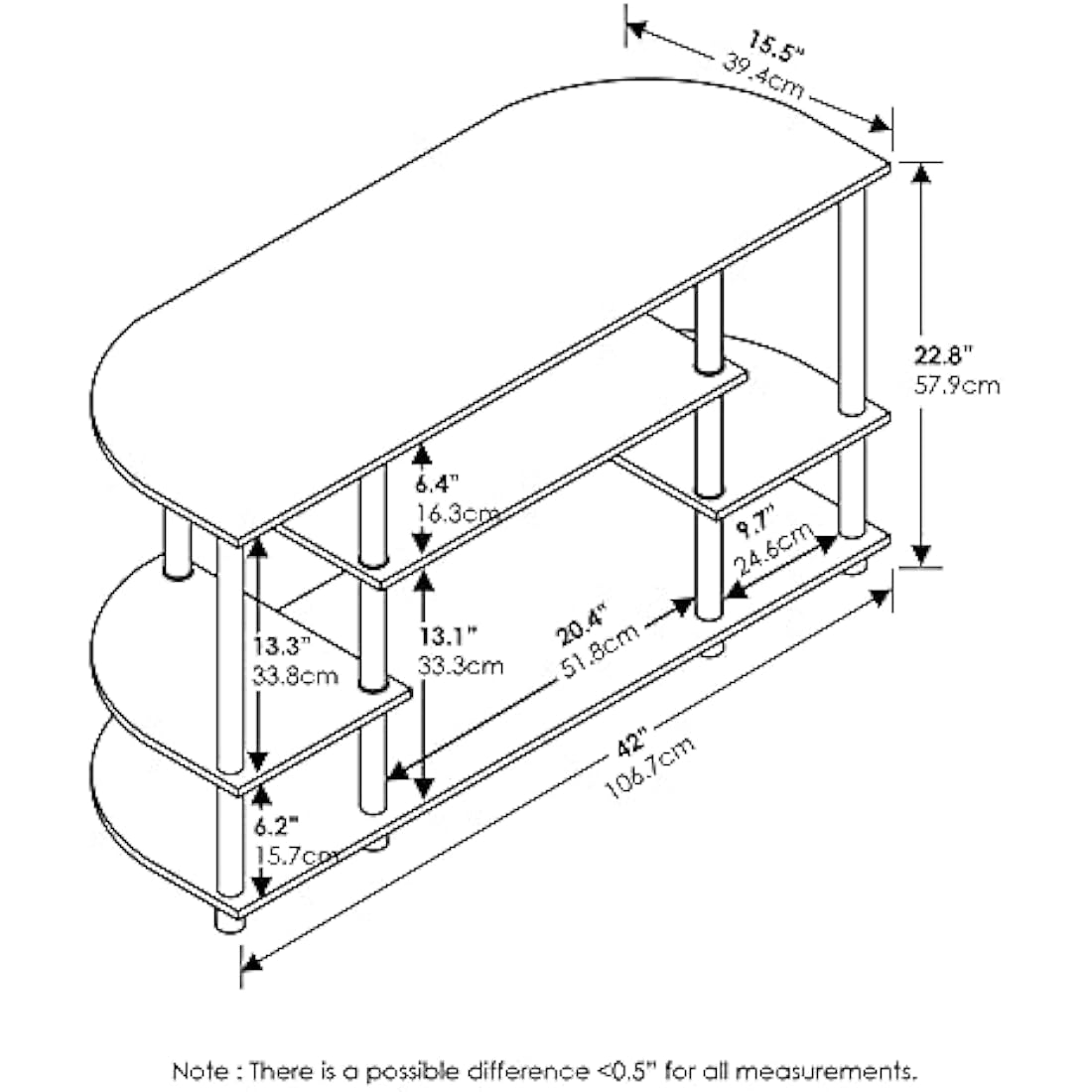 Furinno JAYA Simple Design Corner TV Stand, TV Unit, Entertainment Center, Espresso/Black,106.7 (W) x 57.4 (H) x 39.4 (D) cm