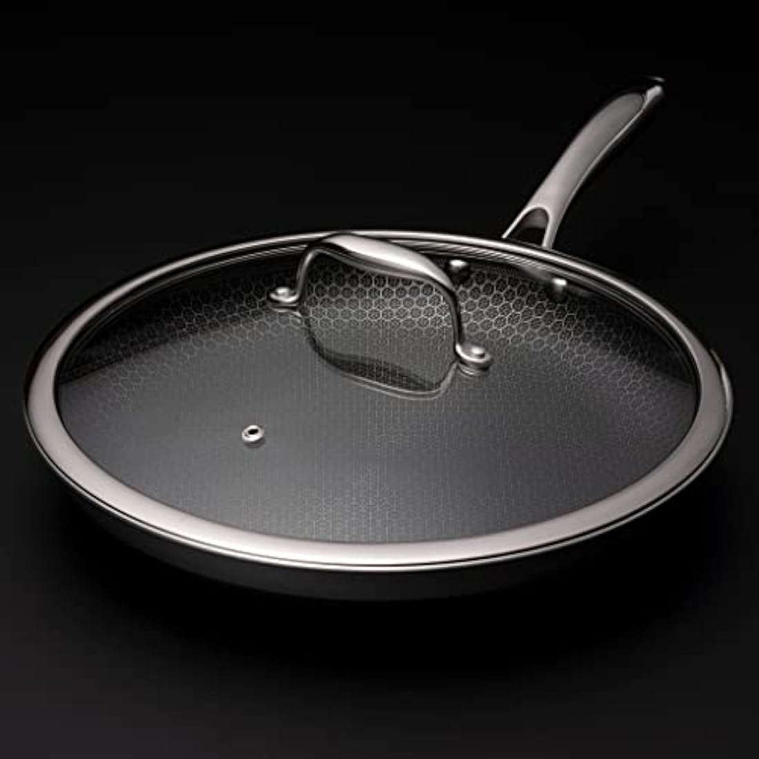 HexClad Tempered Glass Lid, 30 cm, Designed for HexClad Hybrid Cookware, Steam Vented, Dishwasher Safe