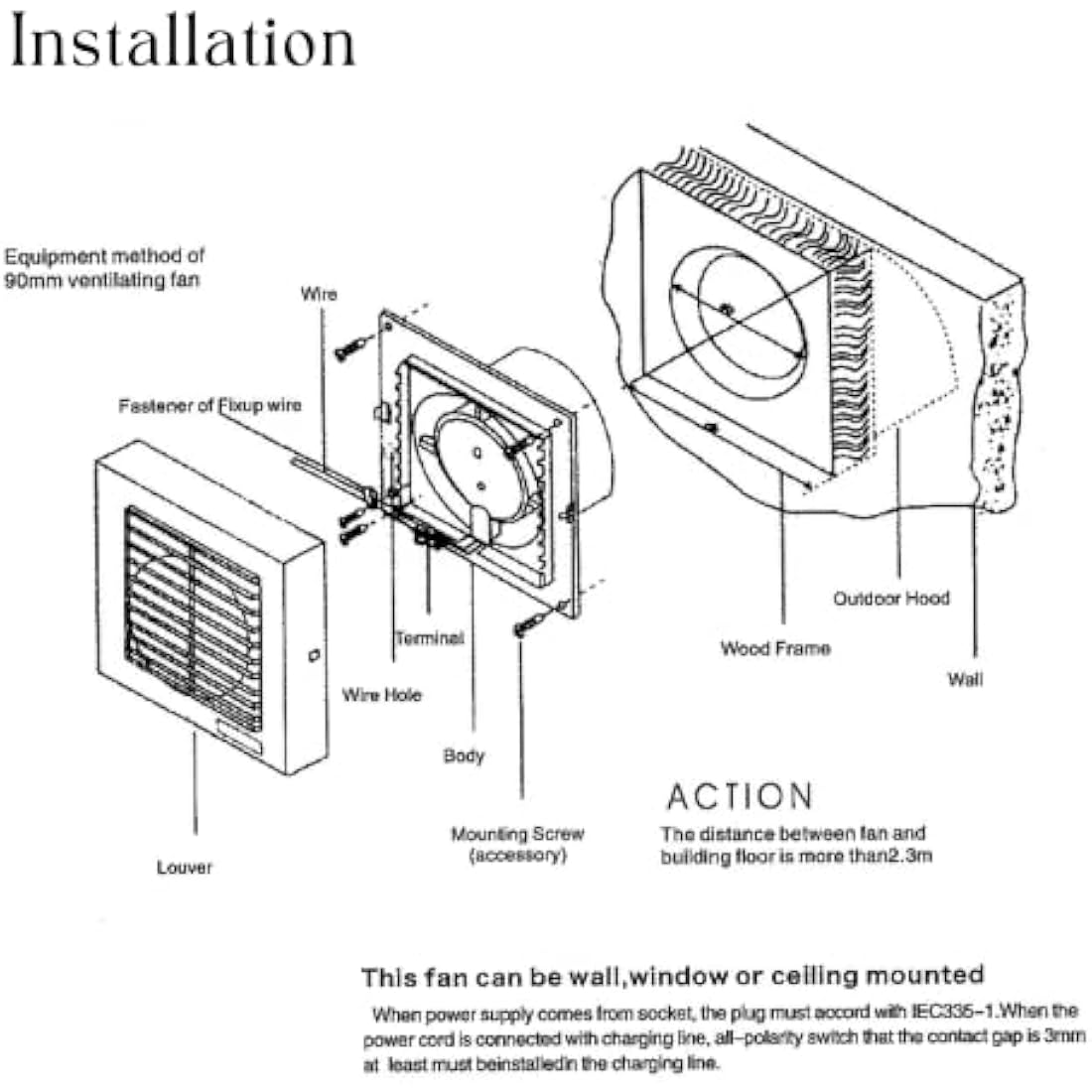 AirTech-UK Bathroom Kitchen Extractor Exhaust Fan 4"/100MM Ceiling, Wall or Window mounted Louver Shutter with Pull Cord (9A-10L)