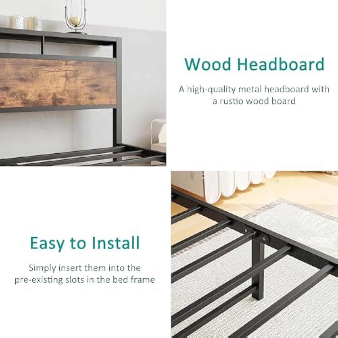 JELUTE King Bed Frame with Wooden Storage Shelf Headboard, Metal Platform Bed Frame, No Box Spring Needed, Noise Free, Reinforced Strong Support Leg, Black