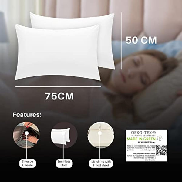 800 Thread Count - House Wife Pillow Cases - 100% Pure Egyptian Cotton Sateen Super Soft Hotel Quality Bedding, 2 House Wife Pillow Cases - White