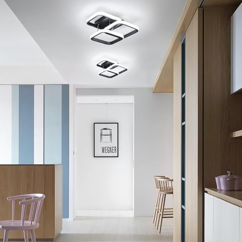 EIDISUNY LED Ceiling Light Modern 40W LED 3 Square Black Ceiling Lamp LED Ceiling Lights Fixture for Hallway Office Bedroom Kitchen Living Room Dining