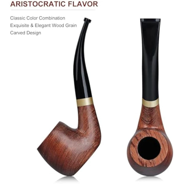 Joyoldelf Handmade Rosewood Tobacco Pipe - Wooden Smoking Pipe with Flat Bottom, Classic Pipe Set for Beginner and Pipe Lover with Gift Box and Accessories