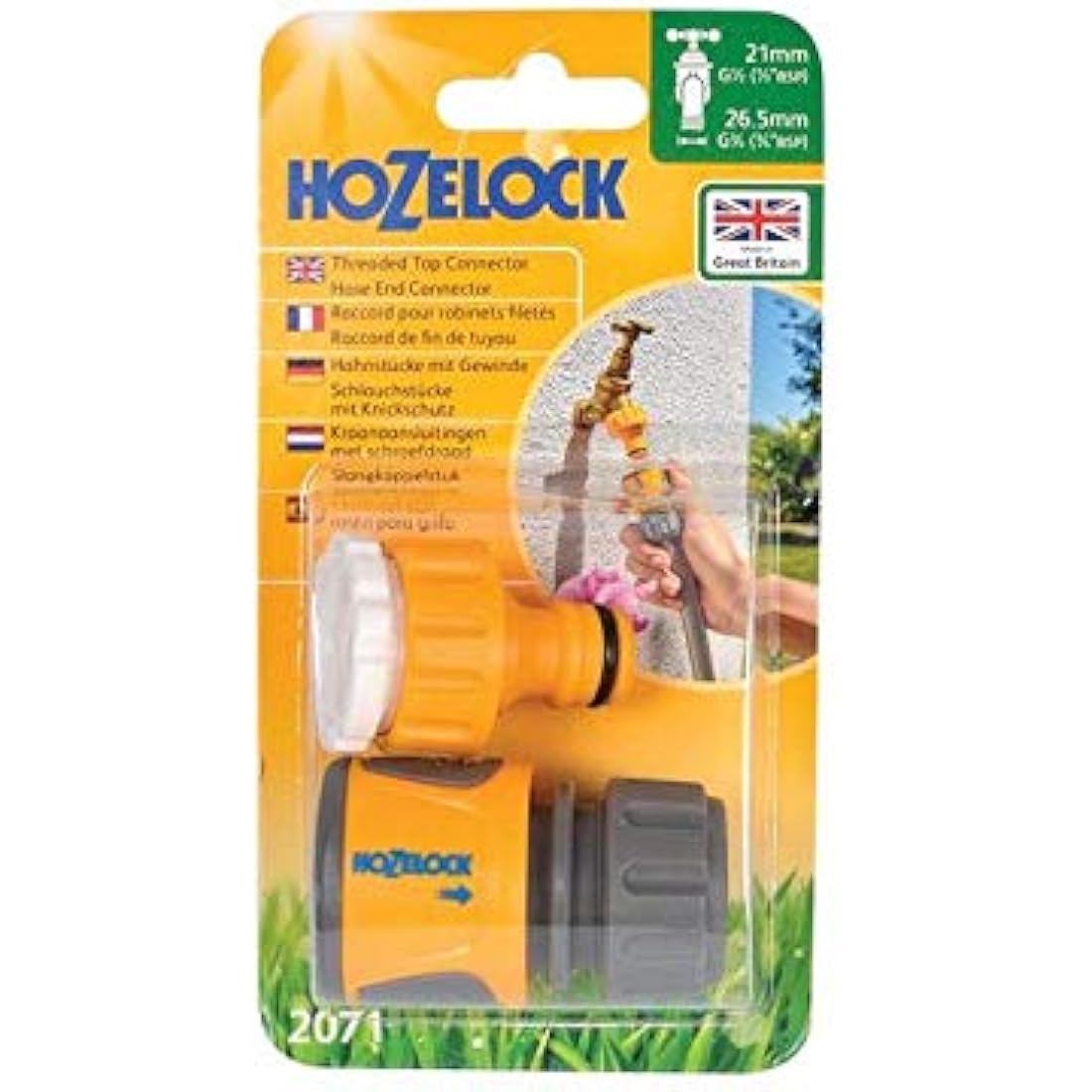 HOZELOCK - Outdoor Tap Connector Kit + Hose Connector ø 12.5 - 15mm (1/2"- 5/8") Soft Touch : For Taps Ø 21 - 26.5 mm (1/2"- 3/4"), Watertight, Non-slip, Easy to Fit [2071 0000]