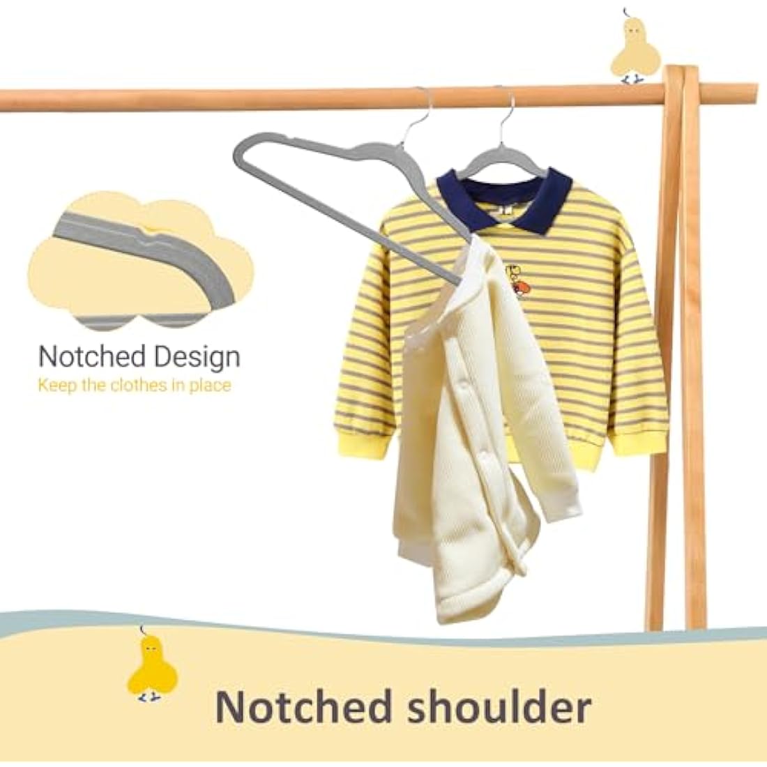 ManGotree 35cm Premium Kids Velvet Hangers, Ultra-thin Children's Clothes Hangers with 360° Swivel Hook, Non-slip Felt Hangers for Youth, Sturdy (32 Pack, Grey)