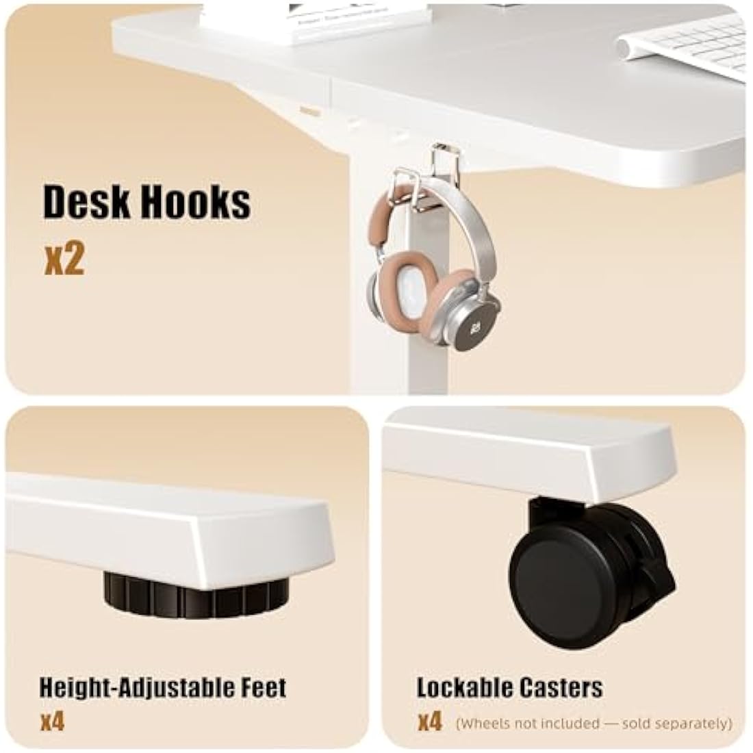 ERGOMAKER Electric Height Adjustable Standing Desk 80x60cm, Sit Stand Desk with Splicing Top for Home Office (White Frame + White Desktop)